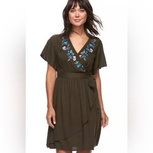 Sonoma Dark Green Floral Dress Size XL